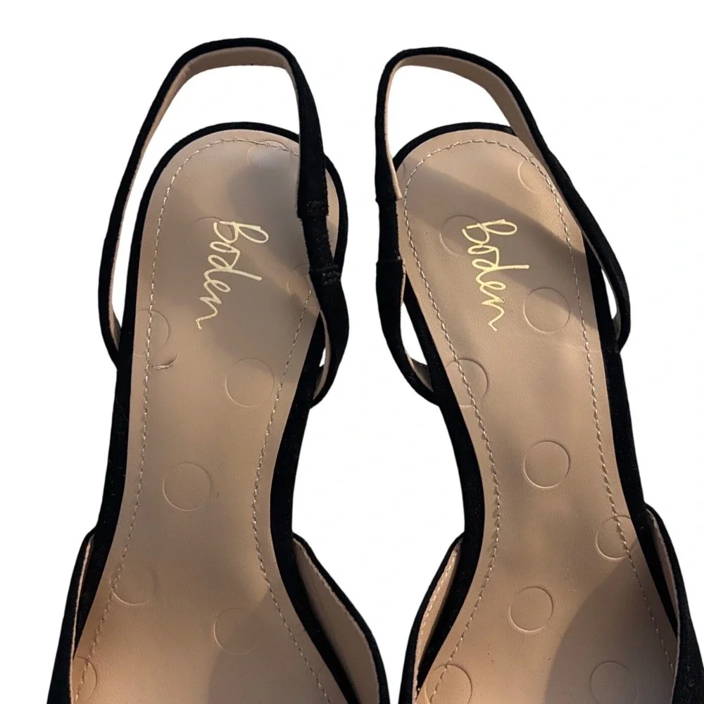Boden Black Suede Slingback Pumps Tortoise Buckle Pointed Toe Heel Womens 39 / 8